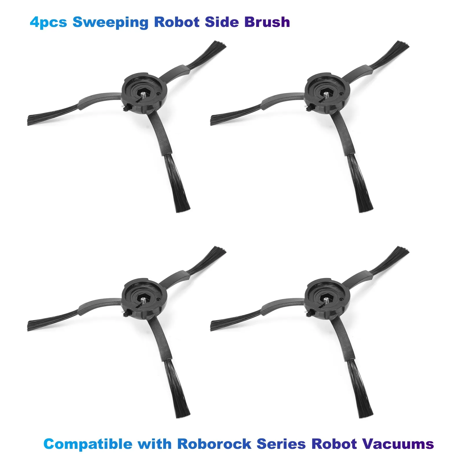 4pcs Sweeping Robot Side Brush Compatible with Roborock Series Robot Vacuums Replacement Brushes (Black)