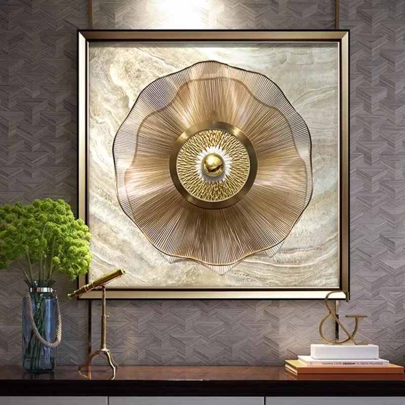 Rich and prosperous 3D floral metal hanging paintings contemporary design style light luxury