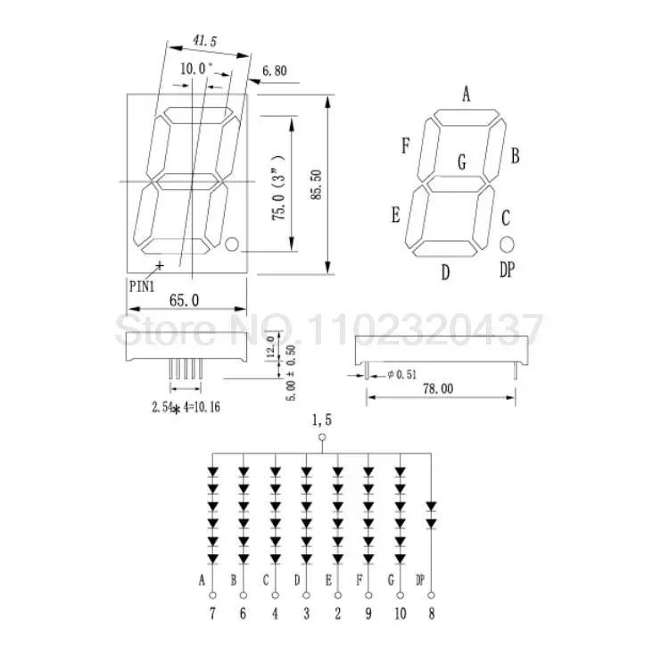 Цифровая трубка DIP, 5 шт., 3 дюйма, красный 7 сегментов, 3 дюйма, дисплей 3 дюйма, трубка Nixie, 1 бит, пластиковый металлический общий анод