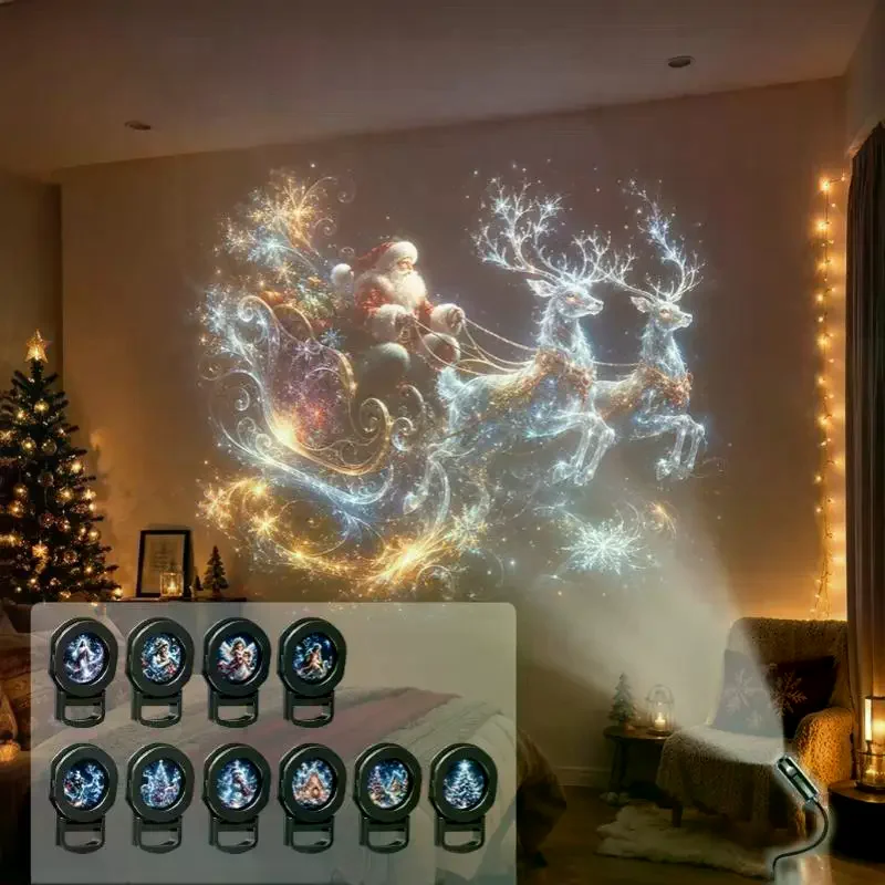 Creative Christmas Pattern Theme USB Projection Light 360° Rotating HD Projection Lamp For Bedroom Home Background Decor
