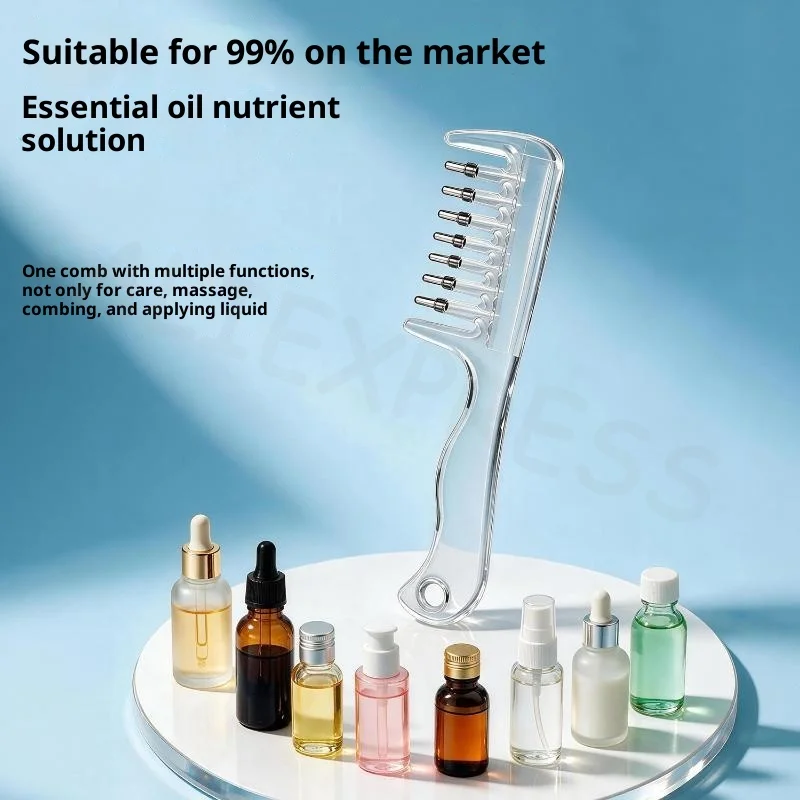 Transparent Lightweight Essential Oil Massage Comb Built-in Liquid Reservoir Pocket Size Scalp Care Tool for Outdoor Use