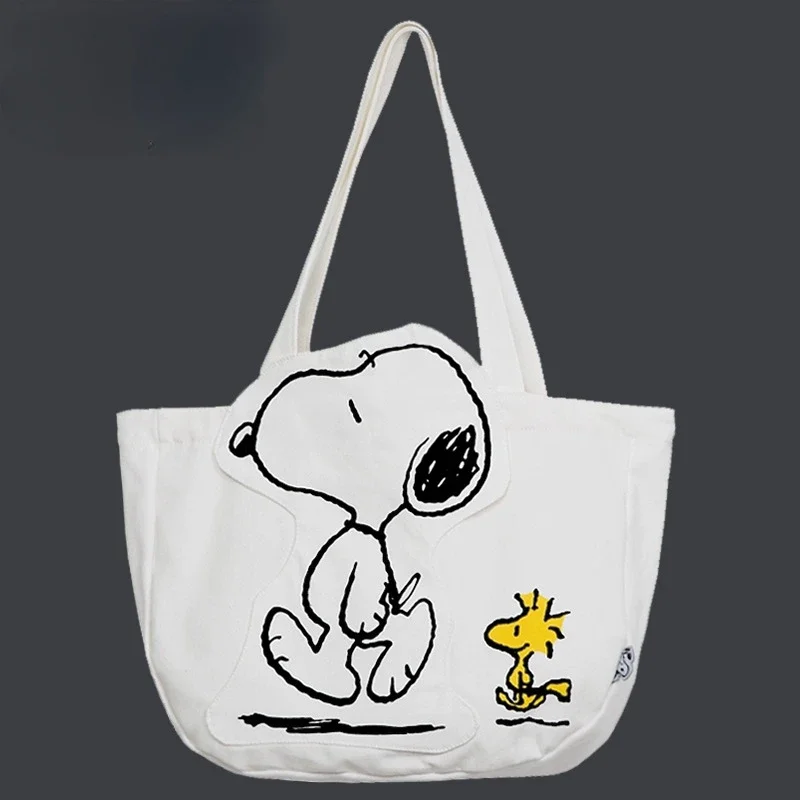 SNOOPY large-capacity three-dimensional patch canvas bag shoulder bag tutorial bag college schoolbag Snoopy women leisure bags