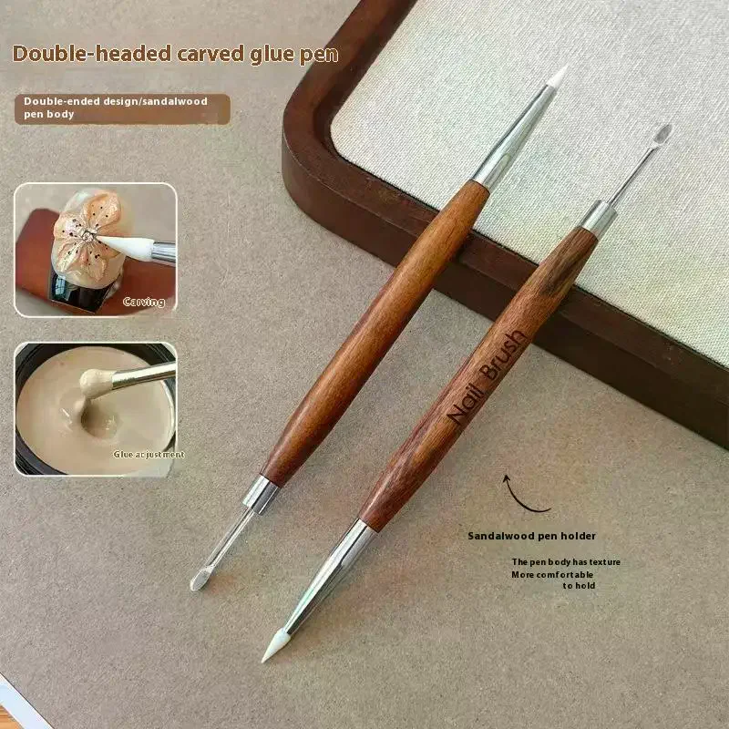 /Kuz/Wood Double Headed Nail Art Brush Carving Flower Painting Pen Mixing Pen DIY Manicure Tool Multifunctional