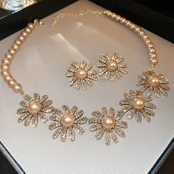 Minar Sweet Shinning Rhinestones Sunflower Dangle Earrings for Women Cool Girl Gold Plated Alloy Beads Statement Party Jewelry
