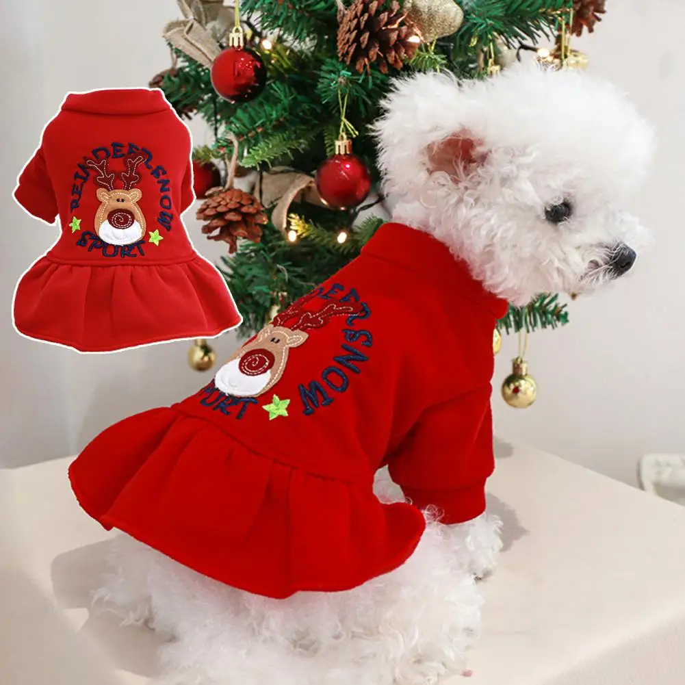 Pet Christmas Dress  Eye-catching   Dog Skirt Cartoon Deer Pattern Pet Dogs Skirt Clothing