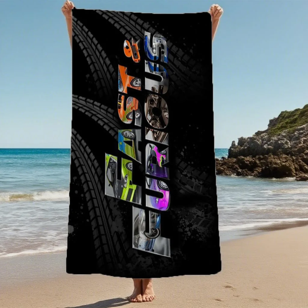 Fast Cars JDM Racing Beach Towel Microfiber Soft Quick Dry Colorful Sports Car Tire Print Bath Towel Car Enthusiasts Swimming