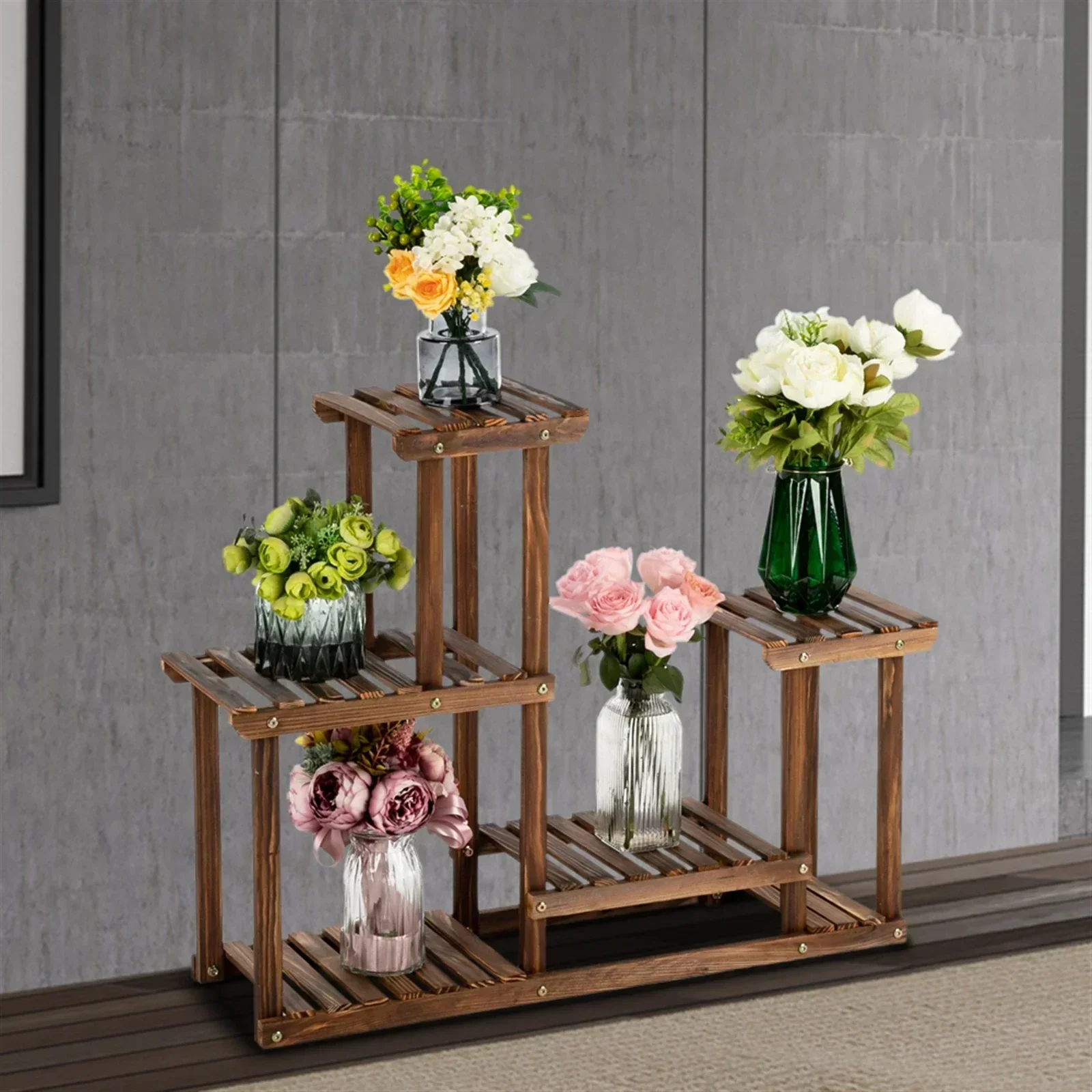 

4-Story 7-Seat Indoor And Outdoor Multi-Function Carbonized Wood Plant Stand