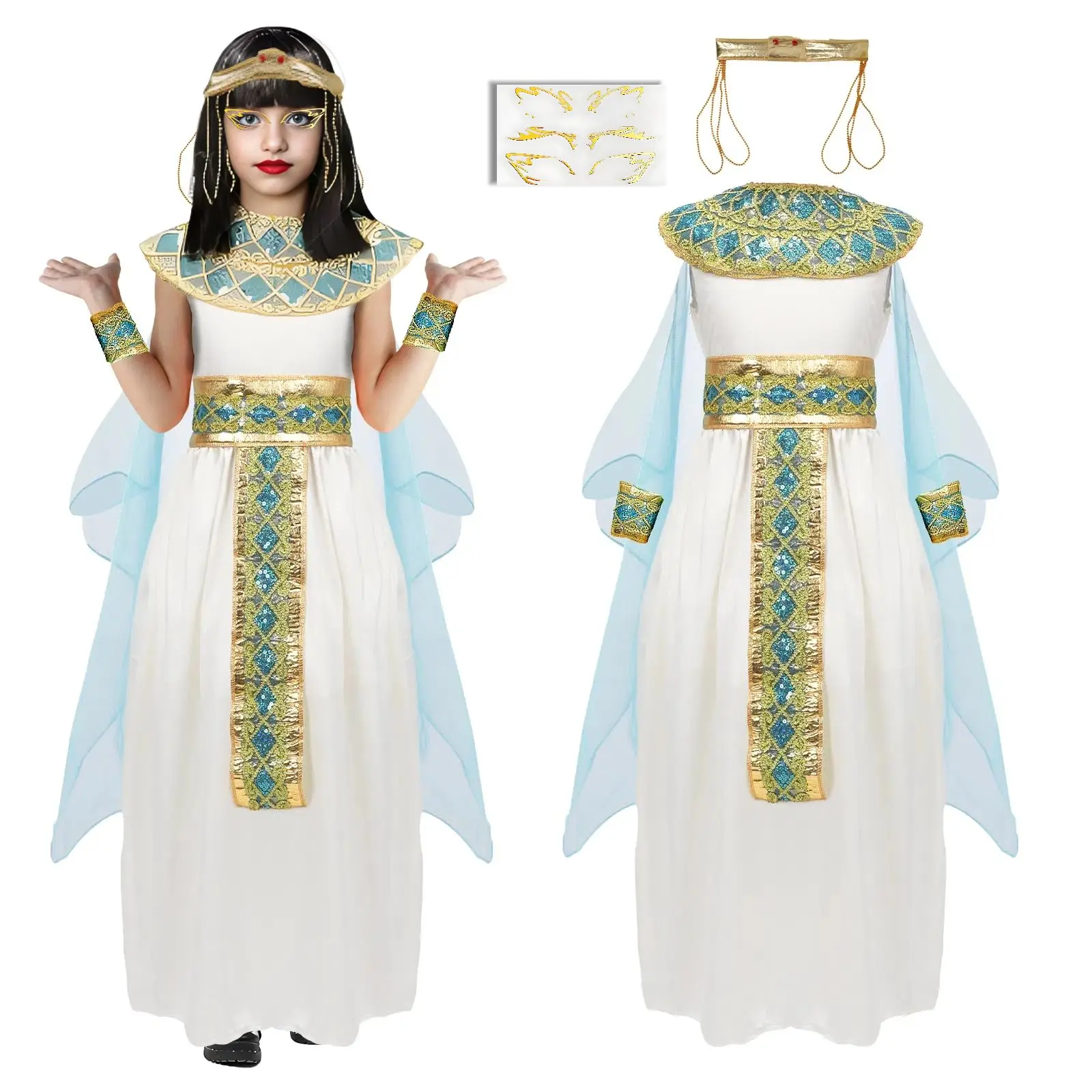 

Cleopatra Costume For Girls Egyptian Costume Dress Accessories Egypt Queen Outfits for Halloween Cosplay
