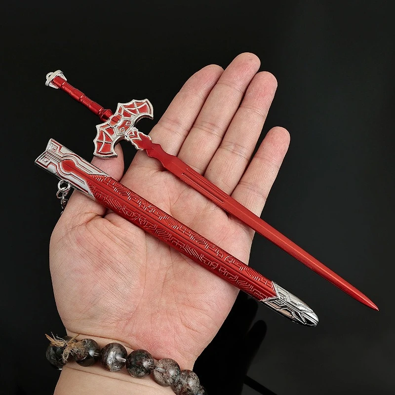22 cm/8.66in De Legende van Qin Anime Perifere Wapen Model Bloed Kleren Hou Rood Zwaard met Schede Metalen ambachtelijke Ornament Display