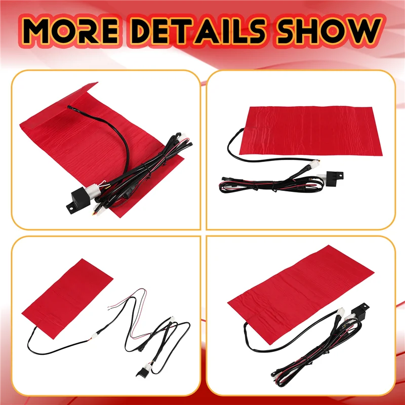 25W 12V Universal Motorcycle ATV Seat Heated Cushion Winter Warmer Waterproof Pad Heating Pad Mat