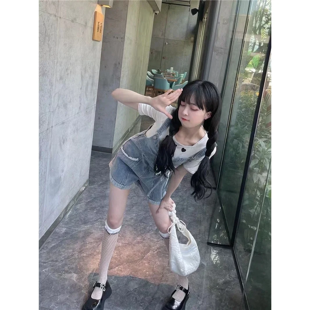 

Женские джинсовые комбинезоны, фиолетовые комбинезоны, студенческие уменьшающие элегантный шик, летняя удобная драпированная одежда для колледжа, вертикальная одежда Mori