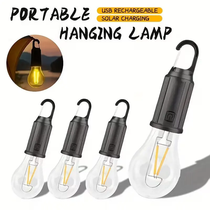 Portable Hanging LED Bulb Solar&USB Power Camping Tent Light Waterproof Warm for Camping Trip Fishing Hiking