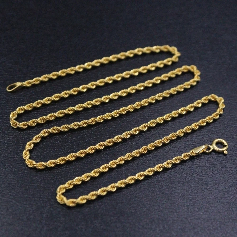 

Real Pure 18K Yellow Gold Chain Women Lucky 2mm Twist Rope Necklace 2.52g /45cm