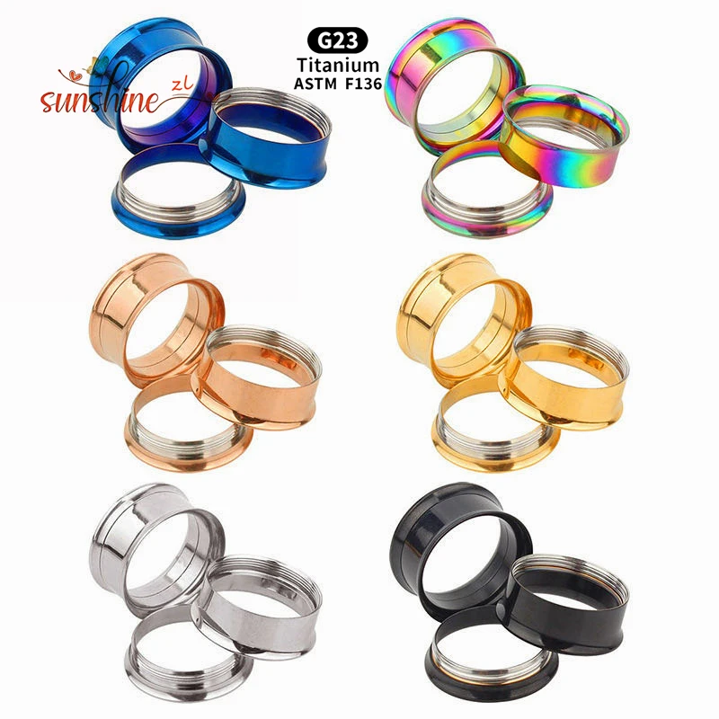 2PCS ASTM F136 G23 Titanium Internally Threaded Screw On Ear Hollow Tunnels Plugs Anodized Expander Gauge Body Piercing Jewelry