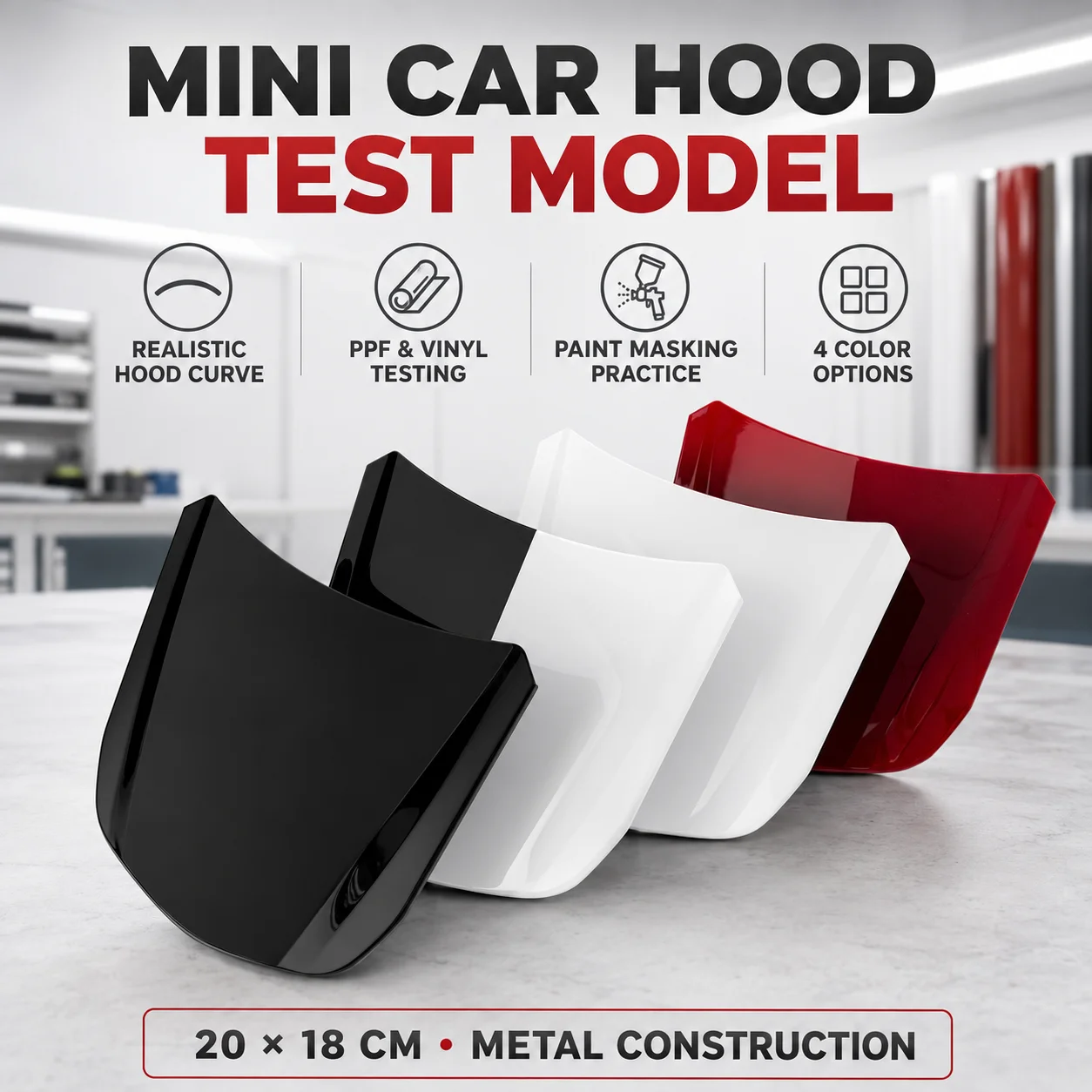 Mini Car Hood Model Paint Color Sample Display Panel Wrap Testing Car Wrap Tool Vinyl Wrap Tool PPF Tool Auto Detailing Tool