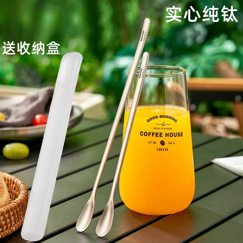 Pure Titanium Long Handle Bar Spoon Hand Beaten Coffee Stirring Spoon Lemon Dessert Mixing Spoon Bartending Special Stir Stick