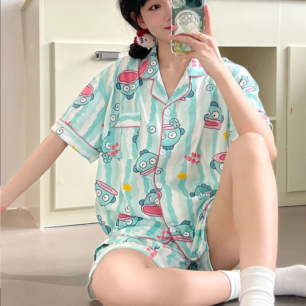 

Hangyodon Popular Pajamas Women Sets Kawaii Cartoon Summer Sleepwear Short Sleeve Shorts Pyjamas Cuteore Home Clothes New 2025