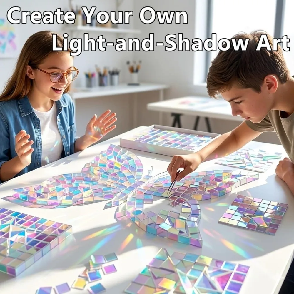 50pcs Rainbow Iridescent Mosaic Tiles Dual Tone Surface Acrylic Holographic Mosaic Pieces Iridescent Finish Smooth Edges