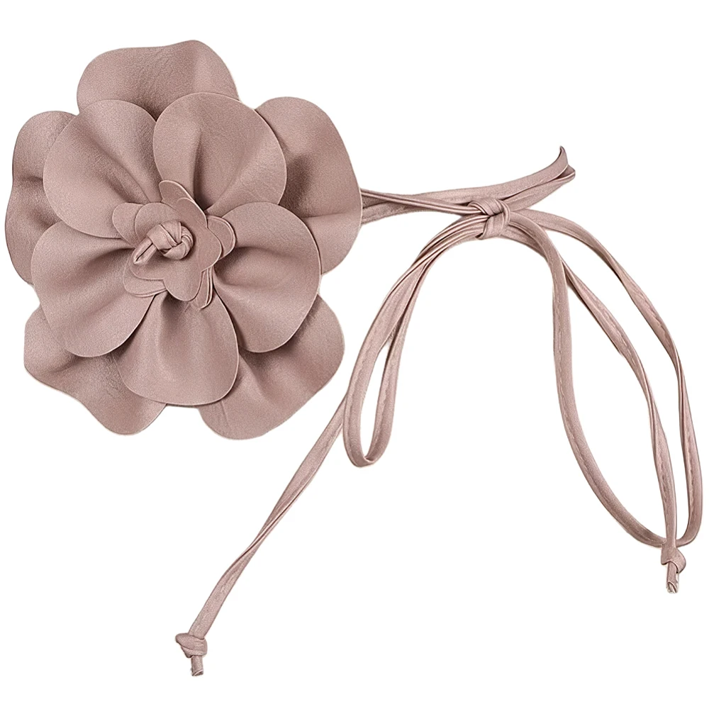 0.3 Inch Elegantes Big Flower Decor Belts PU Leather Boho Flower Waist Belt Skinny Leather Rope Tassel Waistband Thin Slim Waist