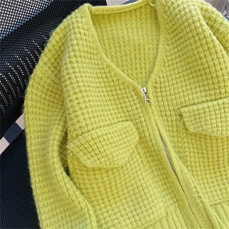 Women'S Green Cardigan Sweater 90s Aesthetic Y2k Vintage Long Sleeve Knitted Jumper Sweaters 2000s Fashion Clothes 2024 Autumn