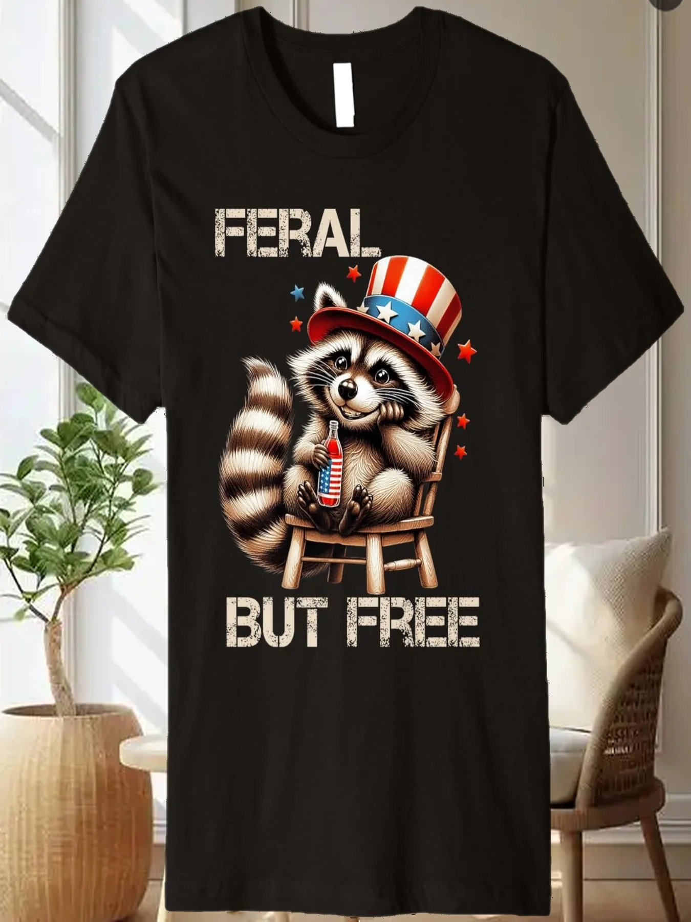 

Funny Feral But Free Patriotic Raccoon 4th of July US Flag Premium T-Shirt