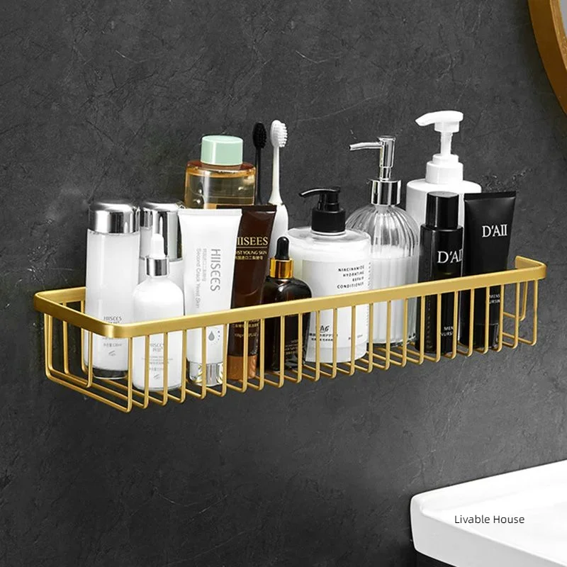 Wall Mounted Bathroom Shelf Shampoo Cosmetic Storage Rack Brushed Gold Storage Organizer Rack Soap Cosmetic Shelf Household Item