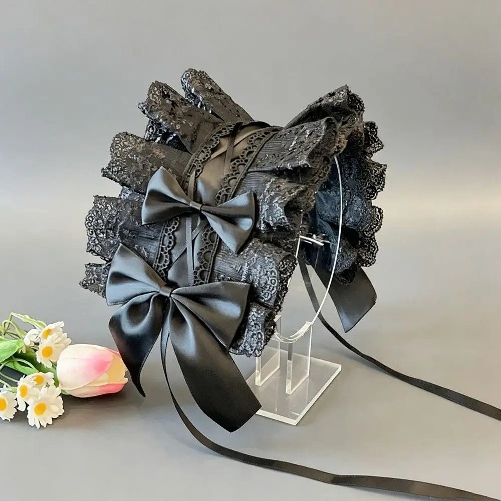 Lace Bow Lolita Headband Sweet Bow Lace Ruffled Anime Cosplay Headdress Handmade Embroidery Design Lace Bow Hairband
