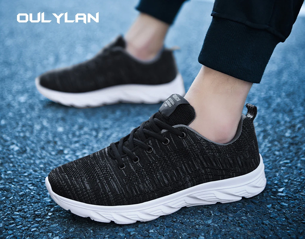 Oulylan Men Sneakers Mesh Breathable Trendy Lace-Up Lightweight Black Walking Big Size Man Tenis Shoe Zapatillas Hombre