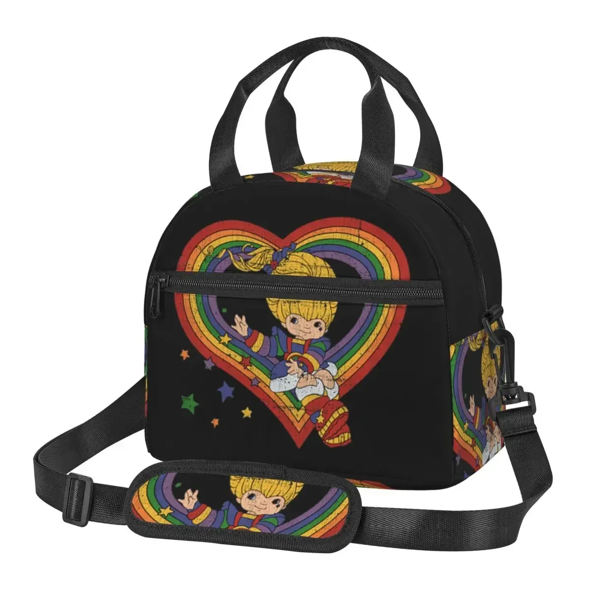 Rainbow Brite With Rainbow Heart Insulated Lunch Bag for Women Bento Storage Food Boxes Container Cooler Thermal Lunch Box Tote