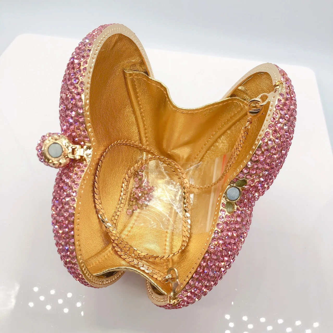 Luxury Pink Heart-Shape Diamond Wedding Clutch New Crystal Evening Bag Bling Dinner Banquet Clutches Rhinestone Party Handbags