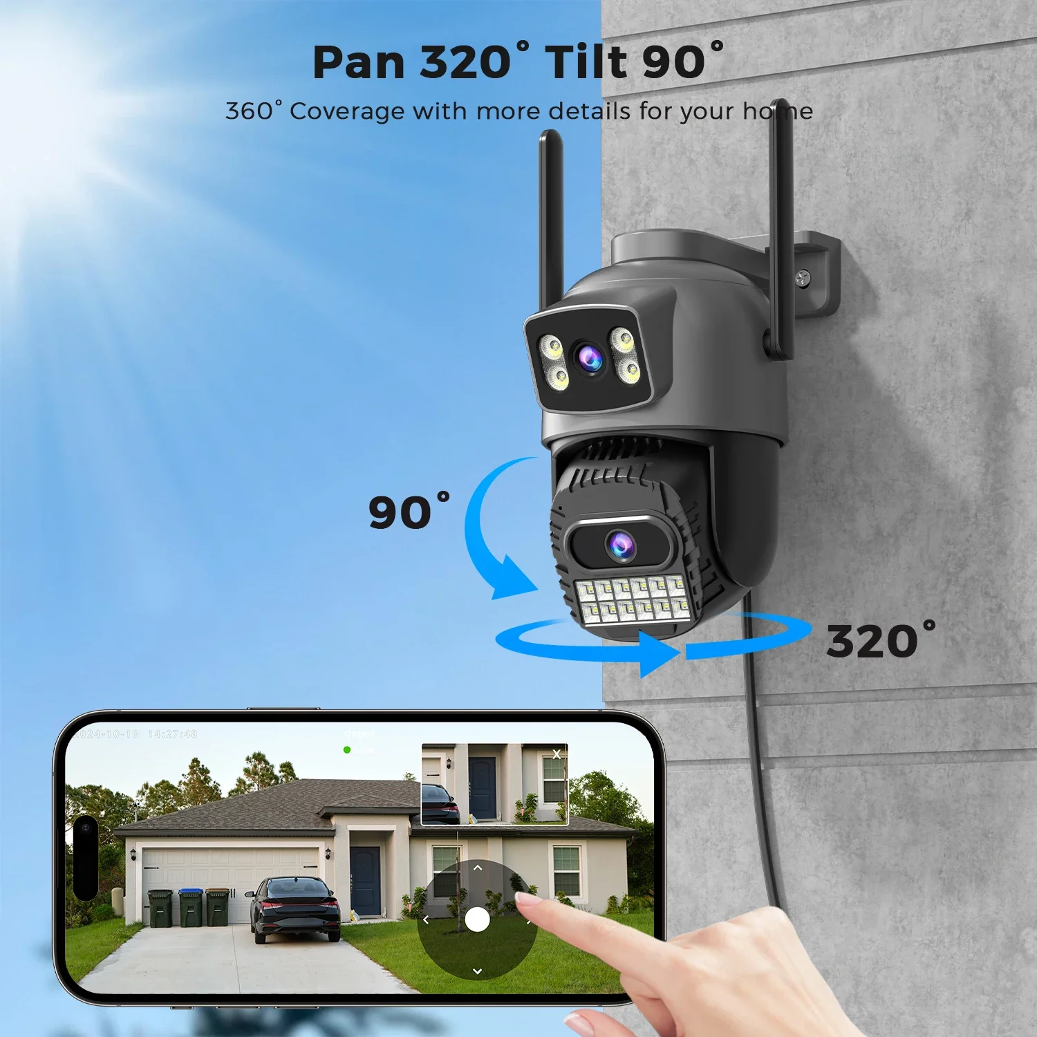 10MP 5K PTZ WIFI Camera 5Ghz WIFI Dual Lens Dual Screens IP Camera AI Human Detection Smart Outdoor CCTV Surveillance