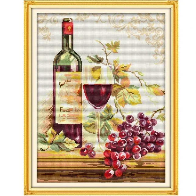 Joy Sunday Printed Cross Stitch kit contati Canvas ricamo ricamo Set cucito fai da te per ragazza-collezione vino e bottiglia