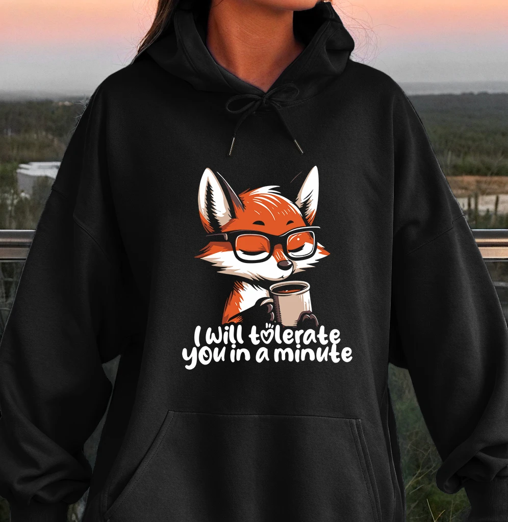 

Fox Drinking Coffee Clothes Women Funny Casual Streetwear Autumn Pullover Hoodies Fleece Casual Women Hoody
