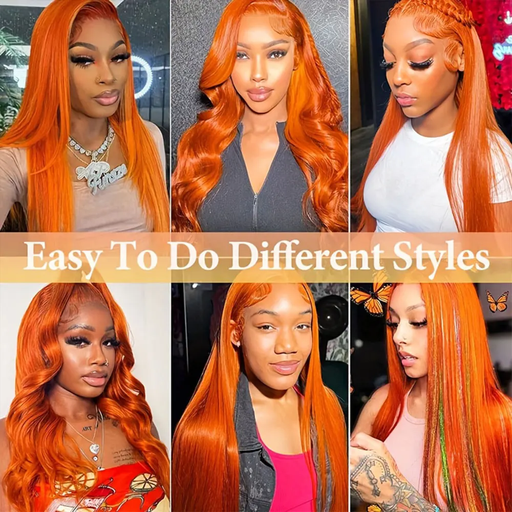 مستقيم البرتقال الزنجبيل الدانتيل الجبهة الباروكات الشعر البشري 350 الملونة البرازيلي 13X4 HD الدانتيل الشفاف الباروكات الأمامية 200% الكثافة #6