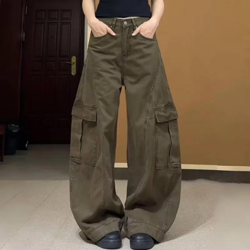 

Мужские брюки-карго в американском стиле, оверсайз, ретро, с большими боковыми карманами, свободного кроя, широкие штанины, деконструированный дизайн