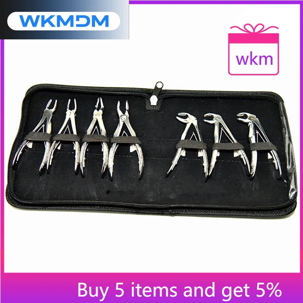 

7 шт., набор щипцов для экстракции ден таль из нержавеющей стали для детей, инструмент для стоматолога, ортодонтический хирургический инструмент