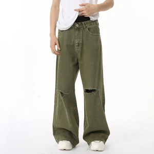 IEFB-Jeans Vintage Männliche Jeans, koreanische Straße, einfache Kleidung, Buraco-Design, Monochrom, Grün, neue Mode, Herbst, 9C6950 12 Hauptverkäufe Green Herren Jeans - №11