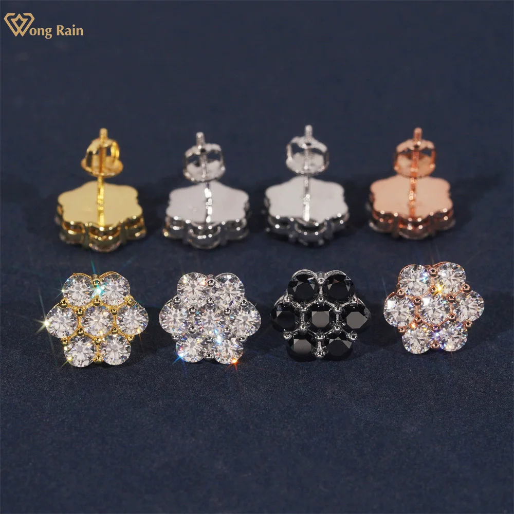 

Wong Rain Sparkling 925 Sterling Silver VVS1 3EX Real Moissanite Diamond Gemstone 12 MM Flower Ear Studs Earrings Fine Jewelry