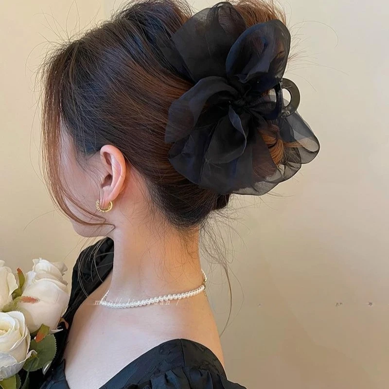 

Fashion Mesh Large Bow Hair Claw for Women Elegant Vintage Net Yarn Ponytail Braid Claw Clip Hair Accessories Headdress Заколки