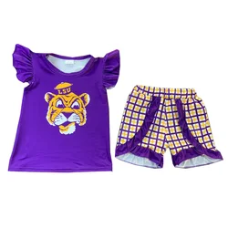 Boutique Baby Girls Clothing Cartoon Tiger Children Baseball Team Outfit Short Boys Set Baby Rompers