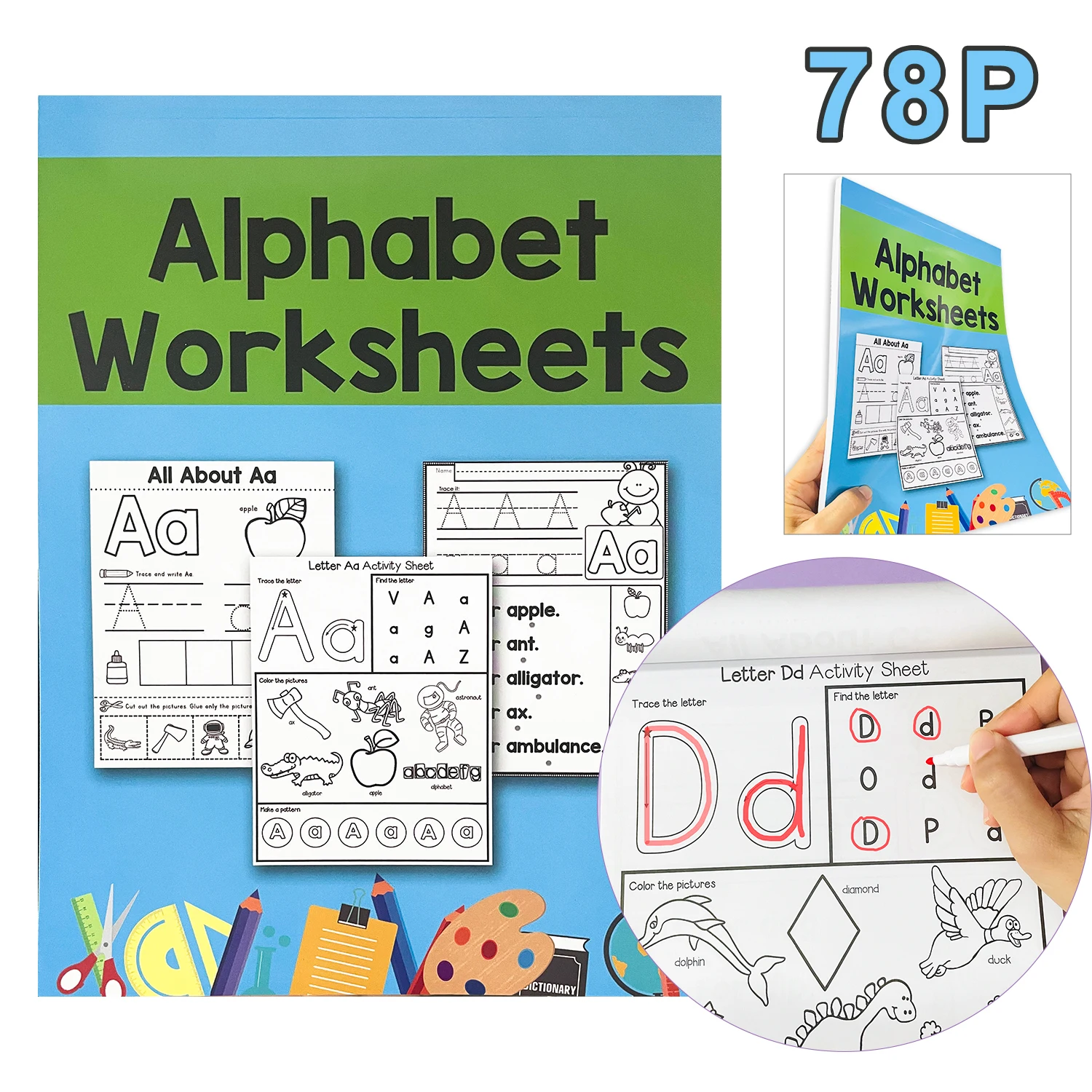 

78 Pages English 26 Alphabet Homework A Fun Practice Workbook To Learn The Alphabet For Kids Ages 2-5 Preschoolers learning toy