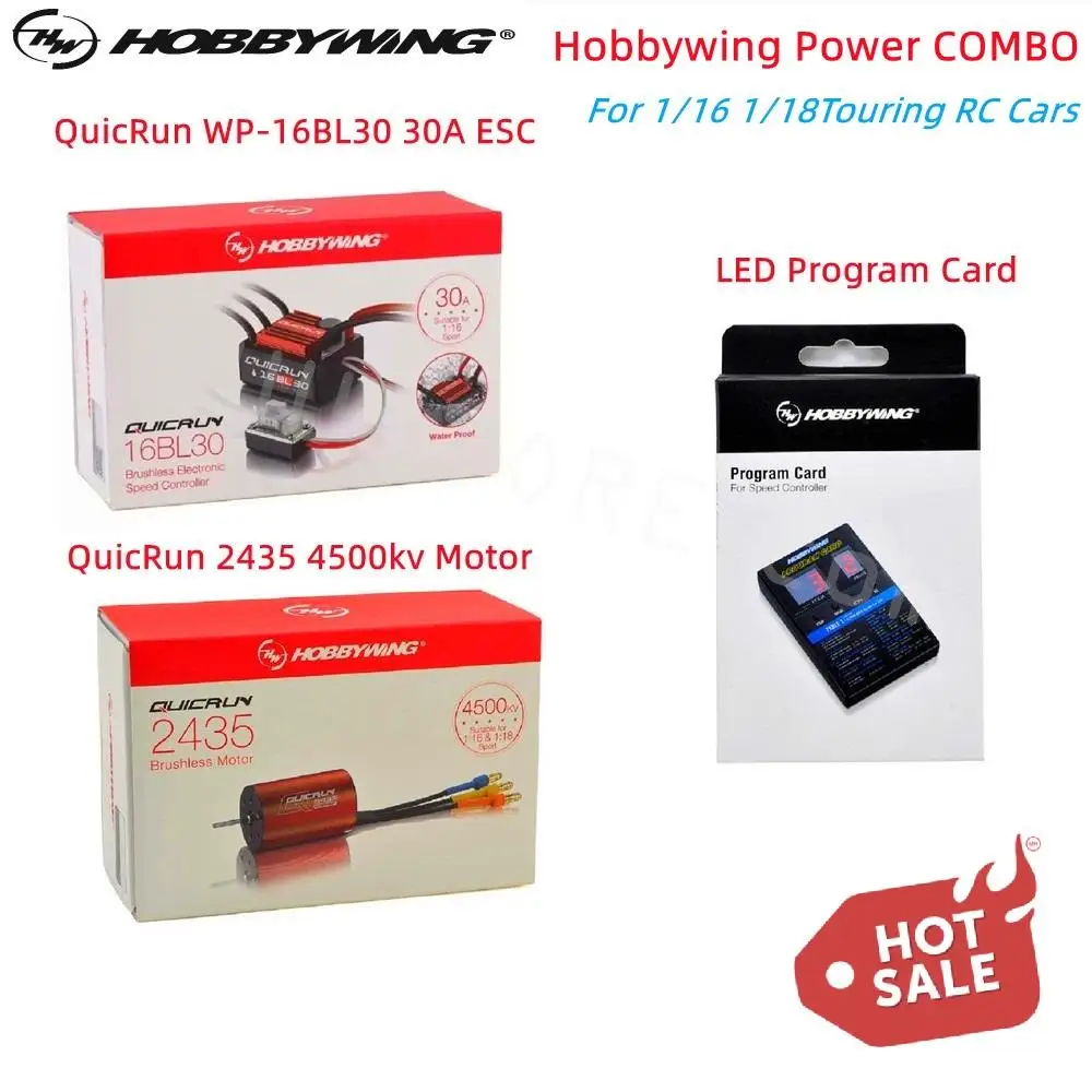 Hobbywing Power COMBO QuicRun WP-16BL30 30A ESC+2435 4500kv Motor+Program Card For 1/16 1/18Touring RC Cars Buggies Trucks Toy