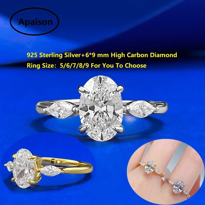 

Apaison Sparkling 6*9 mm Oval High Carbon Diamond Prom Party Ring Gold Plated Rings For Women Wedding Jewelry Gift