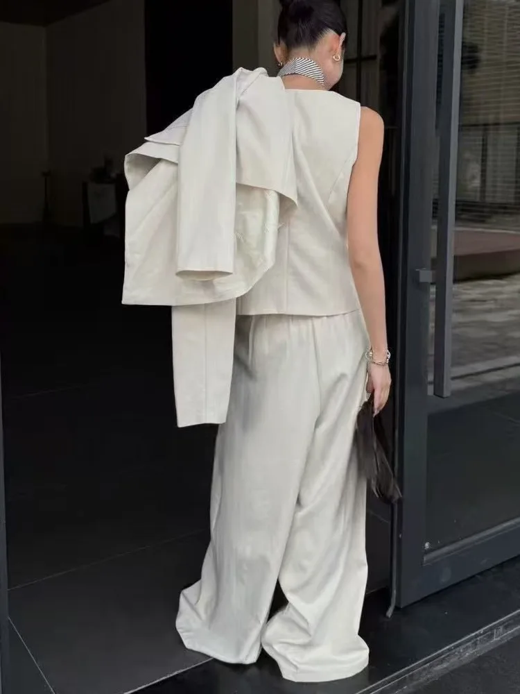 KWTX 2025 Autunno Nuovo gilet elegante + giacca con risvolto corto + pantaloni a gamba larga Set completo per donna, abbigliamento casual da ufficio allentato, stile minimalista