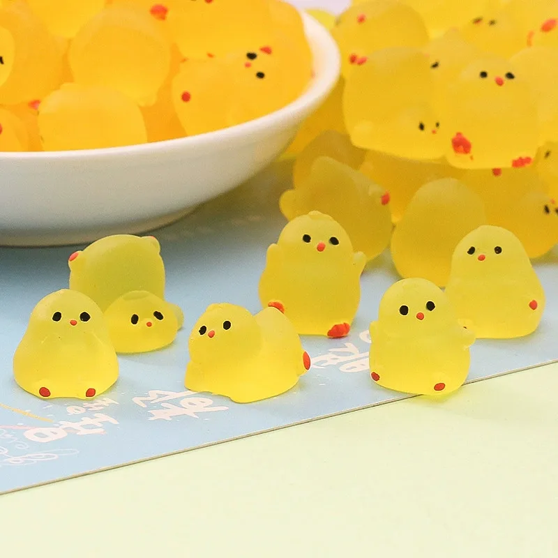 Mini pollo amarillo fluorescente, adorno de escritorio de pollito bonito de Pascua, figuritas de paisaje en miniatura, regalo, decoración del hogar, 5 uds.