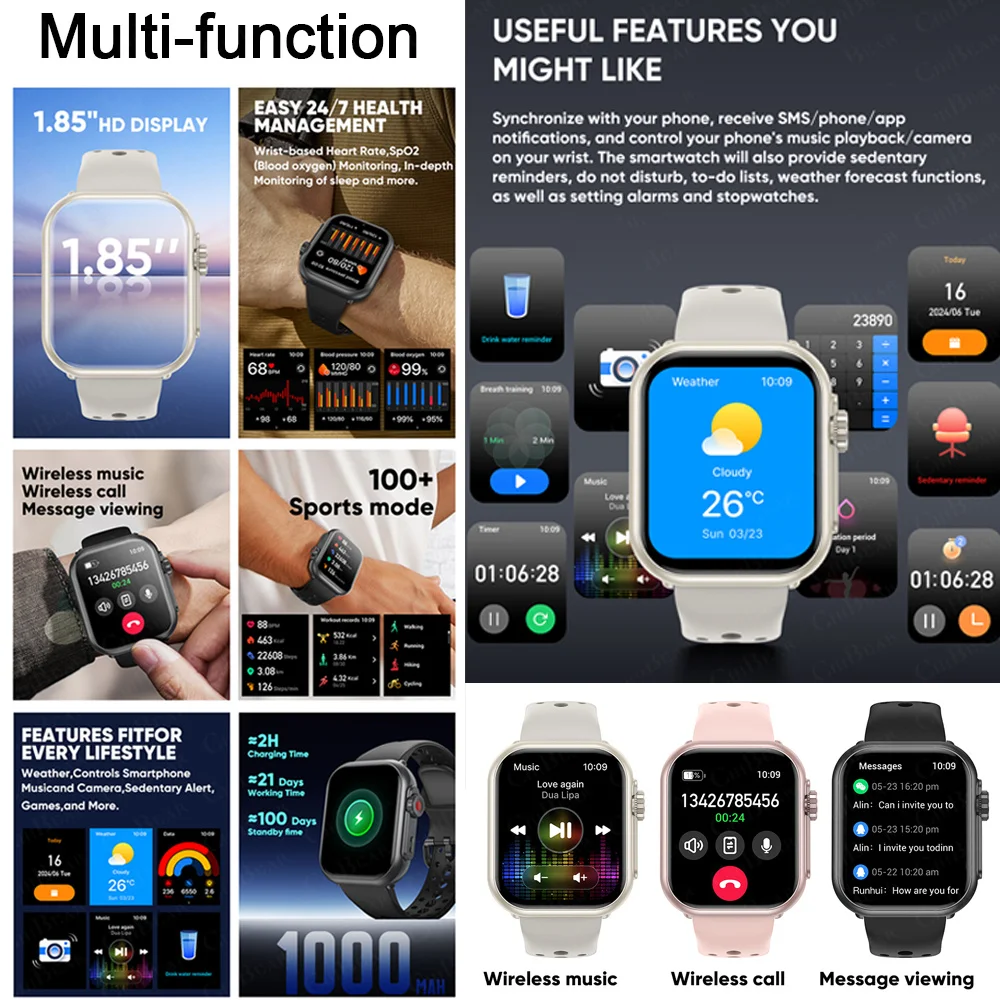 Watch Ultra K62 Men Women 1000mAh AMOLED Heart Rate 100+Sport HD Bluetooth Call GPS Track Waterproof Smart Watch For IOS Android
