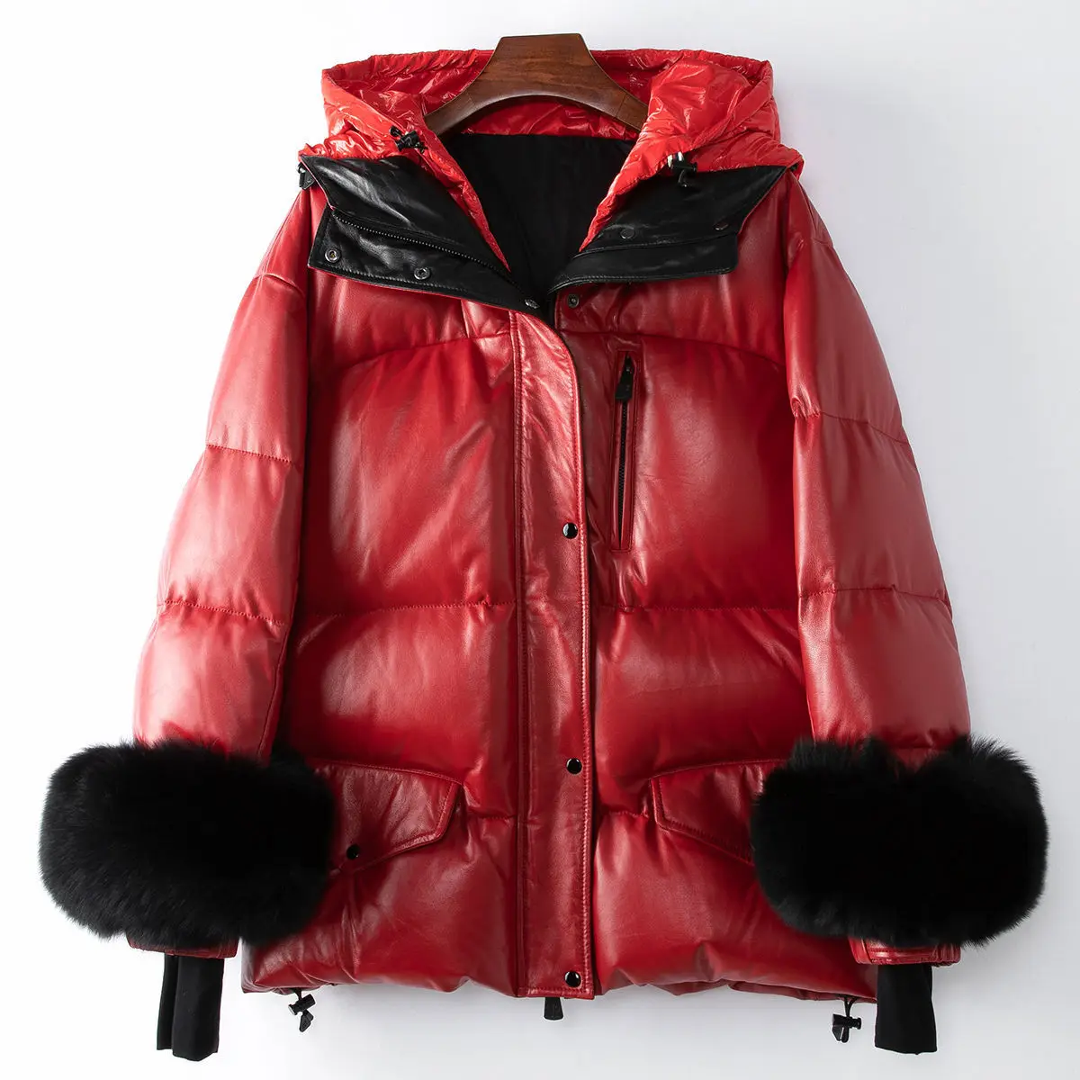 

2024 autumn and winter new product, 90 goose down fox fur splicing genuine leather down jacket,