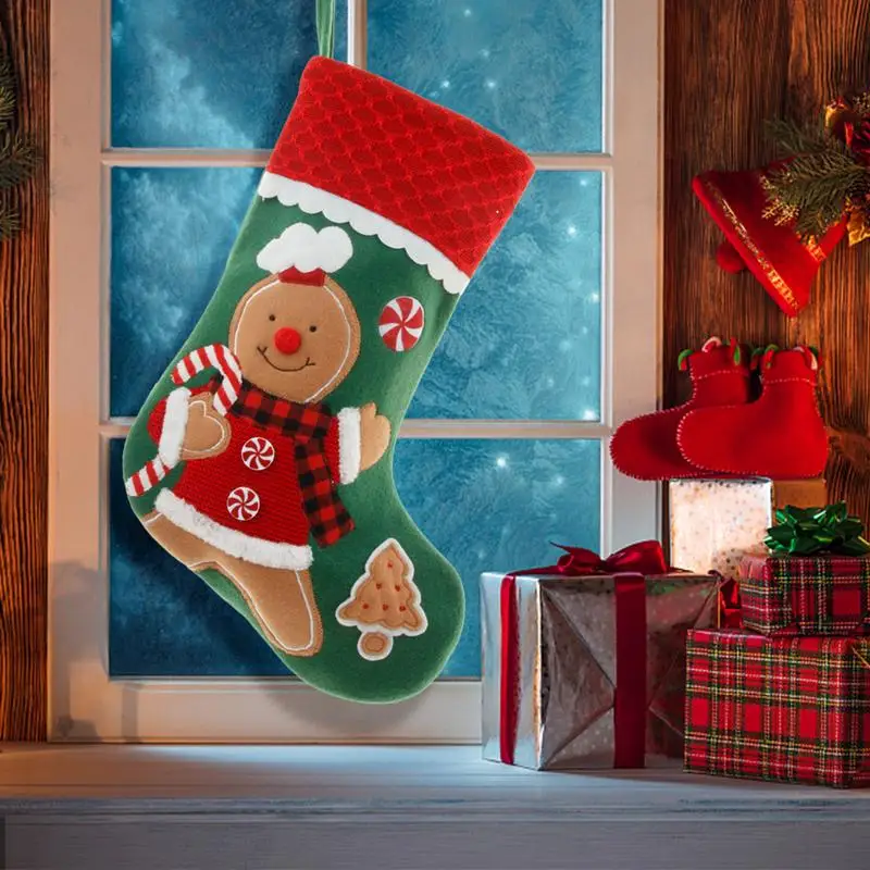 Large Christmas Stockings Farmhouse Decorations Gingerbread Large Stockings Holiday Stocking Fireplace Stockings Large Capacity