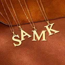 Fashion Jewelry Hot Sale Vintage 26 A-Z Initial Letter Necklace Stainless Steel Necklace for Women Gold Color Girl Name Pendant