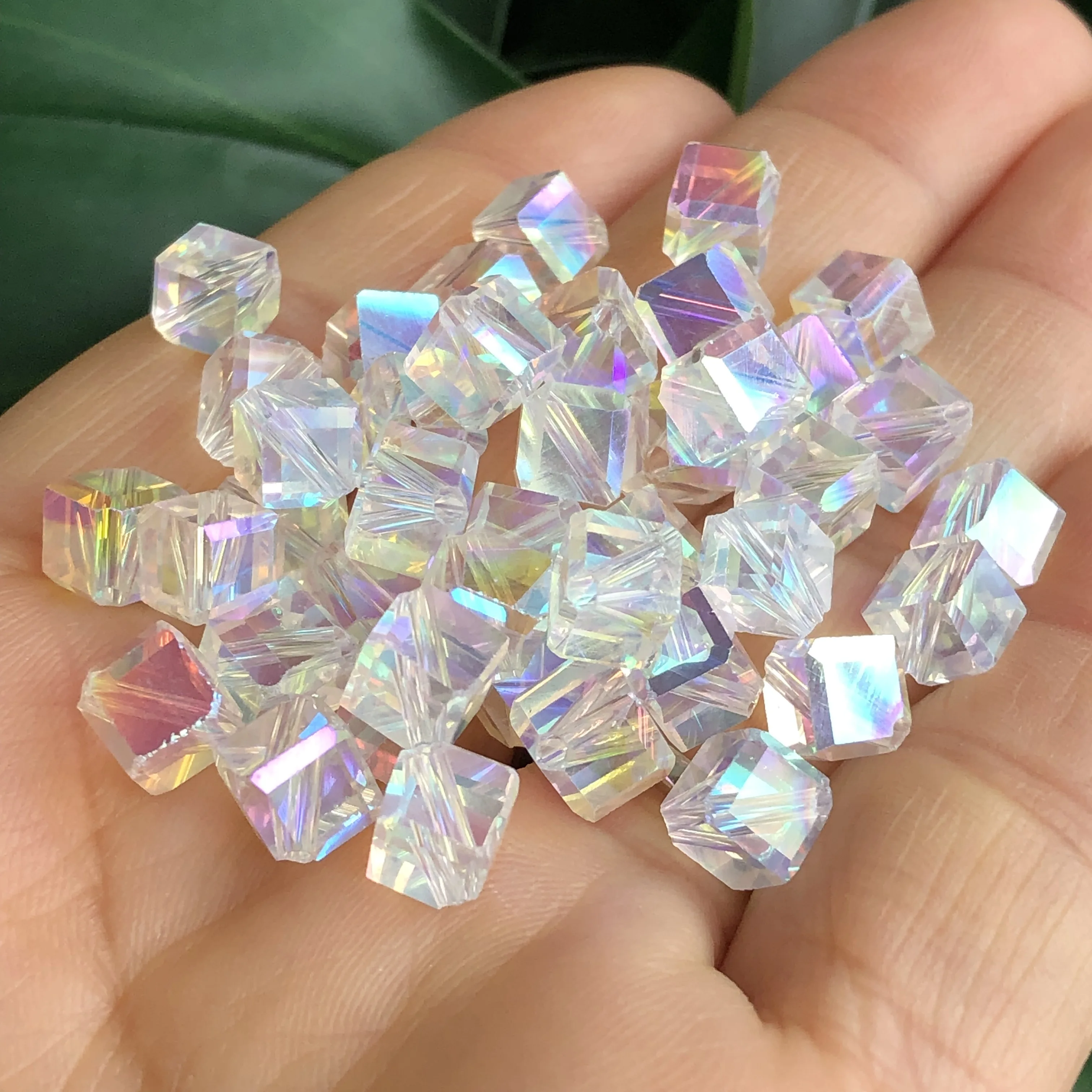 6MM Upscale Import Cube AB Color Austra Crystal Glass Oblique Hole Square Loose Crafts Beads for Jewelry Making DIY Accessories